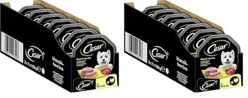 Cesar Hundefutter Nassfutter Klassiker mit zartem Huhn und Truthahn 14 Schalen 2 x 7 x 150g Packung mit 2