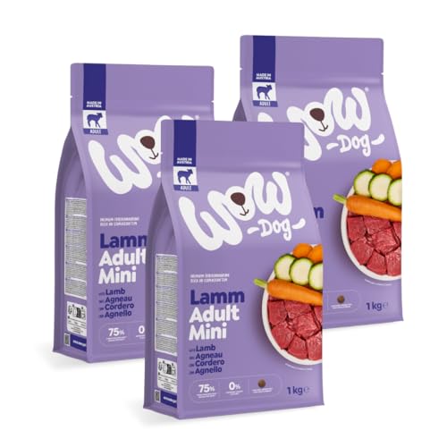 WOW Dog Hunde Trockenfutter Minis mit Lamm für ausgewachsene Hunde 32% Fleischanteil getreidefrei 1 kg 3er Pack