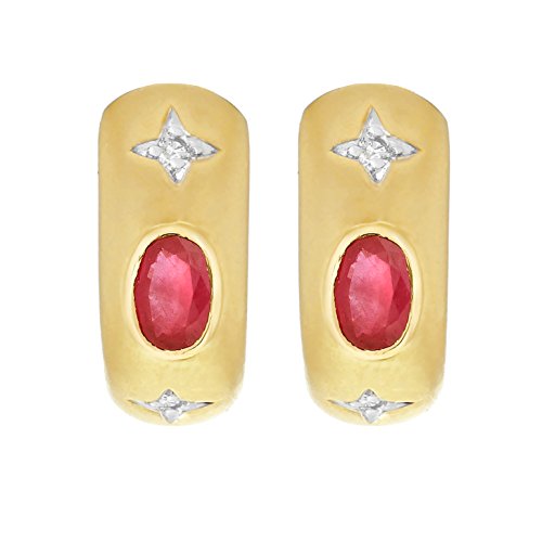 Carissima Damen 0.04k Diamant und Cabochon Rubin Half Creolen 9k 375 Gelbgold 1.58.326R