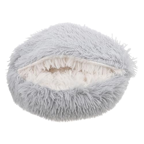 COSMEVIVI Katzenbetthöhle Beruhigendes Katzenbett Katze Schläft Warmes Bett Mit Kapuze Katzenbett Mit Haube Plüschkatzenschlafbett Mit Kapuze Plüschkatzenbett Katzenzubehör Grey Pp Baumwolle