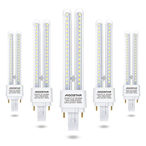  PLC Kaltweiß 12W Birne Lampe 6500K 1180 Lumen 3 Abstrahlwinkel 360 Grad 2U Glühbirnen 5 Stücke Energiesparend