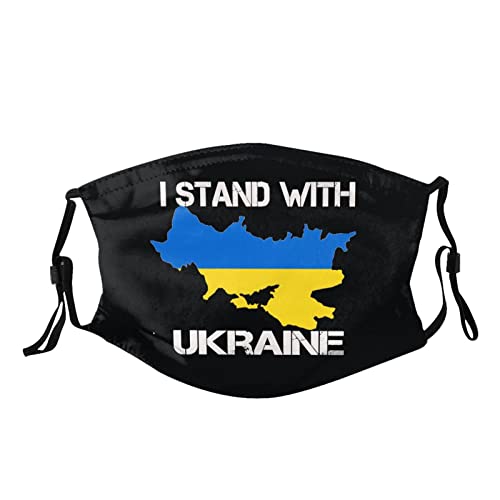 Hdadwy I Stand with Ukraine Gesichtsmaske Wiederverwendbare Stoffmasken Mundschutz Verstellbare Sturmhauben für Frauen Männer Teenager mit Filter