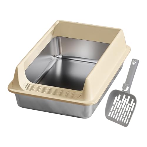 Katzentoiletten spritzwassergeschütztes Katzenklo aus Edelstahl leicht zu reinigendes Haustierzubehör langlebige Katzentoilette für kleine und große Katzen Apartment Garten Terrasse Balkon I