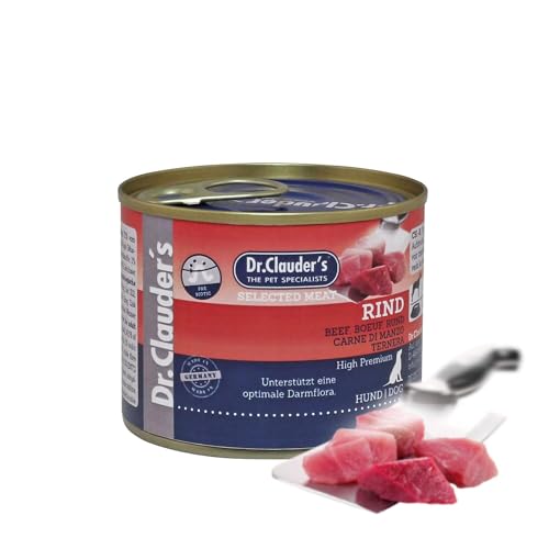 DR.CLAUDER S - Selected Meat Prebiotic Nassfutter in Lebensmittelqualität mit Inulin für eine gesunde Darmflora bei ausgewachsenen Hunden. Alleinfutter in der Dose 200g Rind