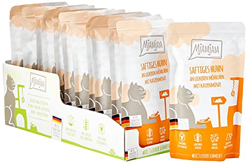 MjAMjAM - Premium Nassfutter für Katzen - Quetschie - saftiges Huhn an leckeren Möhrchen 12er Pack 12 x 125 g getreidefrei mit extra viel Fleisch