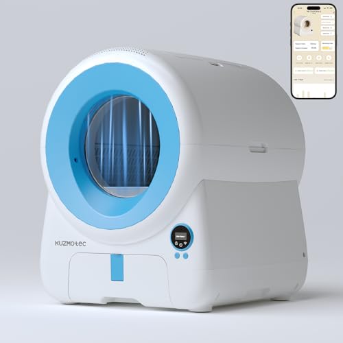Kuzmotec Katzentoilette selbstreinigend mit verbesserter Geruchsneutralisierung ohne Installation Automatisches Katzenklo Intelligent mit Erkennung und Display App-gesteuert für Katzen 10 kg in Blau