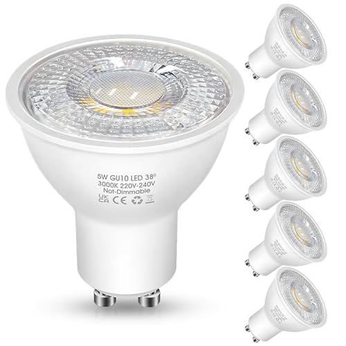 Flaspar GU10 LED Warmweiss Lampe 5W GU10 Spot Warmweiß Glühbirnen 3000K 430 Lumen Ersetzt 50W Halogen Leuchtmittel 38 Abstrahlwinkel Reflektor Nicht Dimmbar Birne 6 Stück