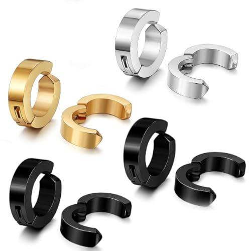 GGUFAY 4 Pairs Männer Ohrringe Edelstahl Herren Ohrringe Schwarz Titan Punk Ohrringe Kreuz Piercing Ohrstecker Runde Coole Ohrstecker Ohrclips Creolen für Männer Jungen