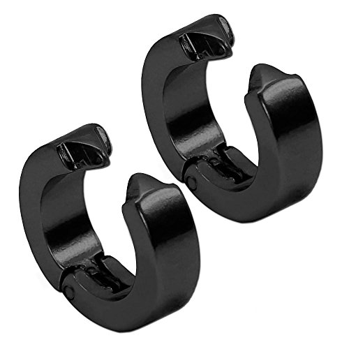 Tumundo Klappcreolen Creolen Edelstahl Ohne Loch Fake Ohrstecker Ohrclips Clip Huggie Ohrringe Golden Weiß Silbern Variante 13x4 mm schwarz