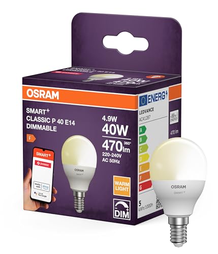OSRAM SMART LED Lampe P40 Miniballform E14 4.9W ZigBee 3.0 dimmbar 2700K warmweiß App Steuerung Alexa Smart Home Weiß