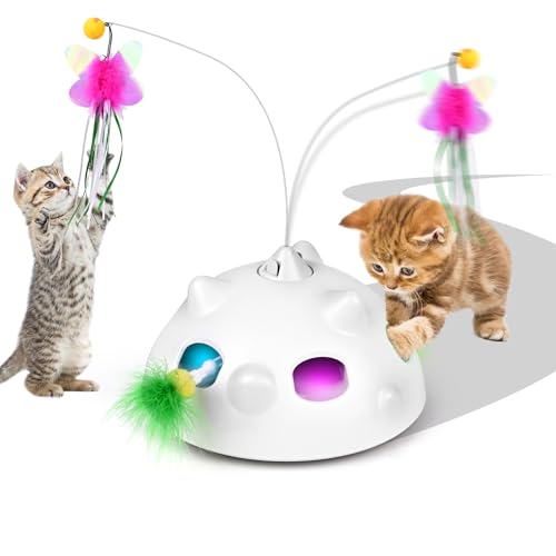 Vankarr Katzenspielzeug Selbstbeschäftigung Elektrisch Wiederaufladbar Interaktives Katzenspielzeug Spielzeug für Katzen mit Schmetterling und Feder