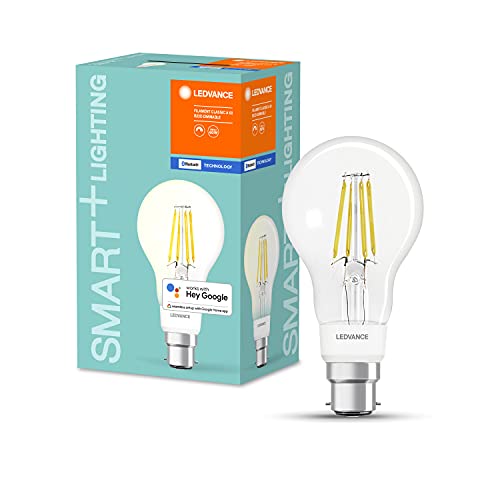 4 x LEDVANCE Smarte LED-Lampe mit Bluetooth Mesh Technologie Sockel B22d Dimmbar Warmweiß 2700K 60W-Ersatz steuerbar mit Alexa Google und Apple Voice Control