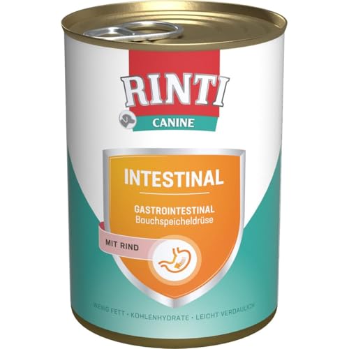 RINTI - Canine Intestinal Leicht verdauliches Diät Nassfutter für ausgewachsene Hunde mit gastrointestinalen Problemen. Alleinfutter mit erhöhtem Elektrolytgehalt in der Dose 12x400g Rind