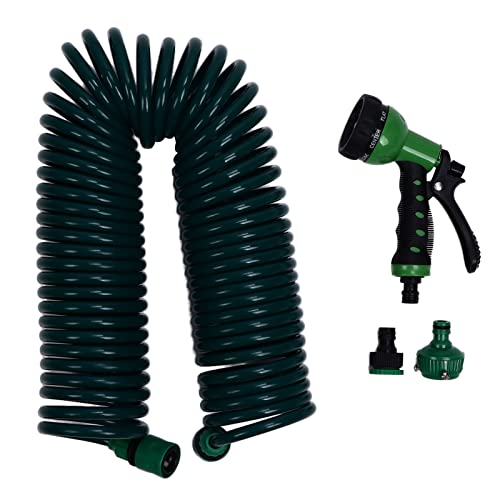 Spiralschlauch 15 m 49 2 ft Gartenschlauch Flexibel 7 Strahlarten Teleskop Wasserschlauch Spirale mit Feder zum Bewässern von Pflanzen Gärten und Rasenflächen