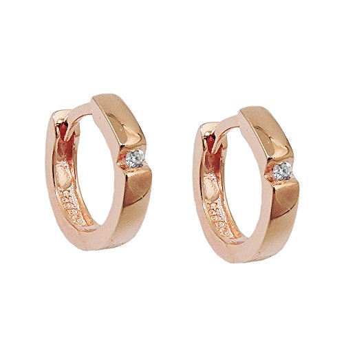 Paar Creolen 12x2mm Ohrringe Zirkonia weiß 925 Rotgold