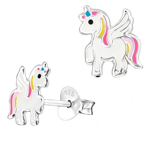 Pegasus Einhorn Ohrstecker Silber 925 mit Emaille Pferd Kinder Mädchen Ohrringe