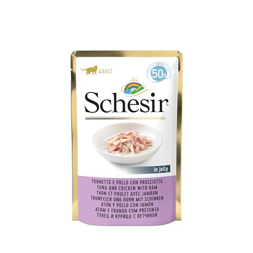 Schesir Cat Jelly Thunfisch Huhn Schinken Katzenfutter nass Gelee 30 Beutelx 50 g