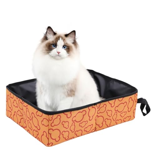 SPORWAY Katzenklo für Reisen Tragbare Katzentoilette Faltbares 40 30 13cm Wasserdicht und Atmungsaktiv Cat Litter Box für Auto Reisen Camping Orangefarben