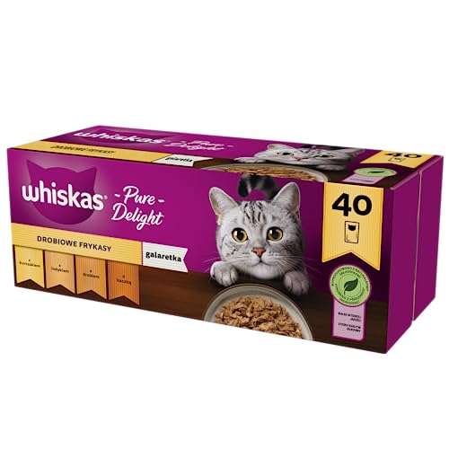 WHISKAS Adult 1 Pure Delight Katzennassfutter Portionsbeutel Multipack Geflügel Ragout in Gelee 40 x 85g