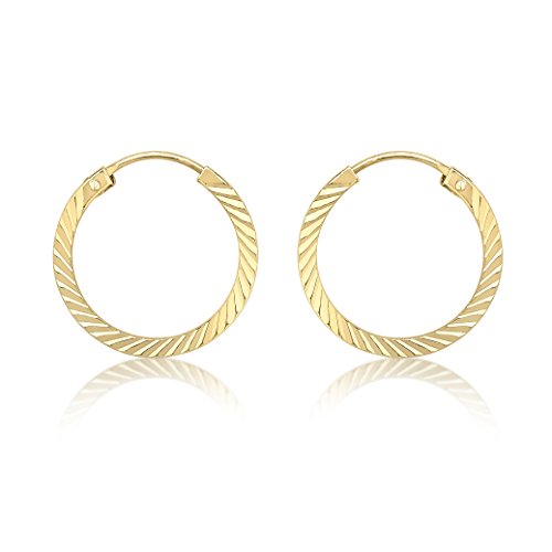 Carissima Gold Damen 9k 375 Gelbgold Diamantschliff Stripe 12.5mm Endlos Creolen 1.51.1879