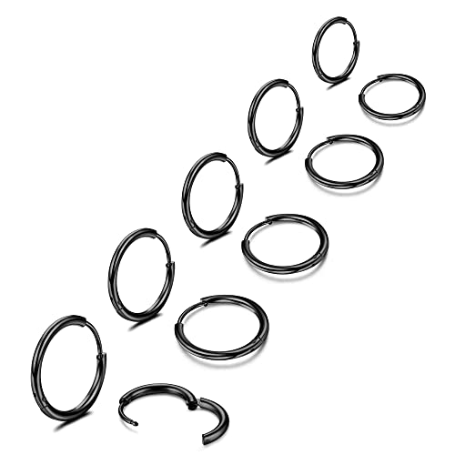 MILACOLATO Kleine für Damen Herren Chirurgenstahl Knorpel Huggie Snug Lobe Nase Lippen Daith Helix Piercing Schmuck Winzige Hoop Hinged Schläferohrringe schwarz