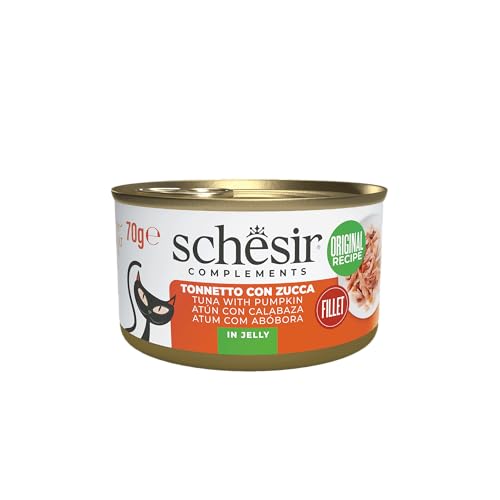 Schesir Thunfischfilets mit Kürbis in Gelee ergänzendes Nassfutter für Katzen Originalrezept 100% natürlich 12 Dosen 70 g