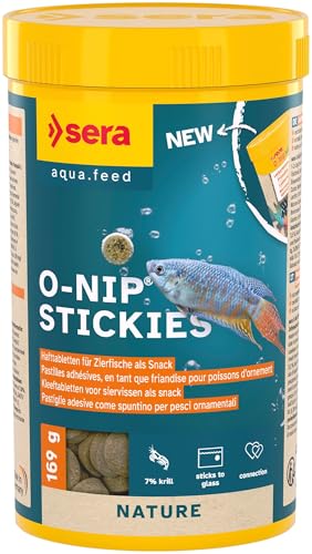 sera O-Nip Nature 265 Tabs 8.45 oz Complete Feed for all Ornamental Fish Adhesive Tablets Stick to the Aquarium Glass High Protein No Dyes Preservatives With Bloodworms Krill Tubifex