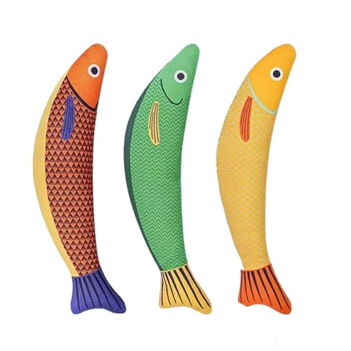 lyanny Plüschfisch Spielzeug Für Katzen - 3 Stücke Katzenminze Fisch Spielzeug Für Katzen Mit Knisterndem Geräusch Weiches Trainingsspielzeug Zur Zahnpflege Für Alle Katzengrößen Indoor Outdoor