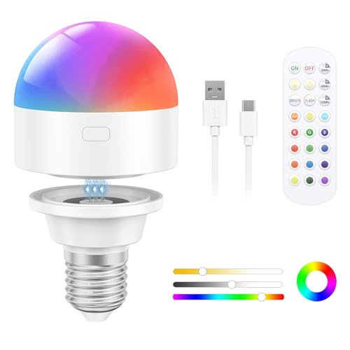Oumida USB-C Wiederaufladbare Glühbirne mit Fernbedienung E27 RGB Farben LED Glühbirne mit Batterie 3W Touch Control Akku Glühbirne Mit Timing-funktion Notlicht Mit Magnetische Weiß