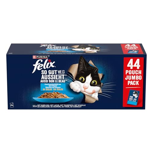 FELIX So gut wie es aussieht Katzenfutter nass in Gelee Geschmacksvielfalt aus dem Wasser 44er Pack 44 x 85g