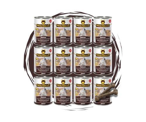 Wolfsblut Vetline Hundefutter - GASTROINTESTINAL 12x395g - Sparbundel Sparpaket - inklusive Warnicks Tierfutterservice Hundesnack Goodie
