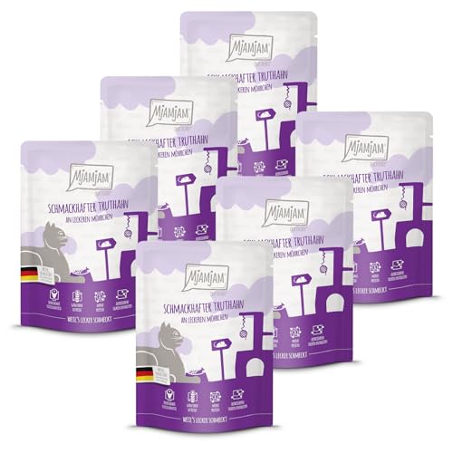 MjAMjAM - Premium Nassfutter für Katzen - Quetschie - schmackhafter Truthahn an leckeren Möhrchen 6er Pack 6 x 300 g getreidefrei mit extra viel Fleisch