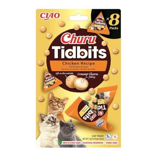 INABA Churu Tidbits Cat Treats für kleine Katzen Hochwertige Proteine mit Huhn Getreidefrei Zuckerfrei Katzen Leckerlies Weiche und zähe Katzenleckerlis in kleinen Häppchen 96 g 1er Pack