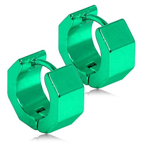 Tumundo 2 Breite Creole aus Edelstahl Klappcreolen Ohrstecker Variante grün