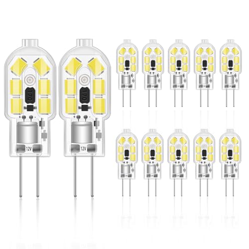 Liuyife 12 Stück Bi-Pin G4 LED-Lampe 2W 12V AC DC Kaltweiß 6000K-Glühbirne 2W Ersetzt 20W Halogenlampe 200LM Nicht Dimmbar Geeignet Für Eine Vielzahl Von Lampen Mit G4-Sockel