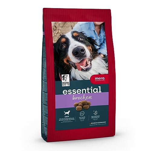 MERA Essential Brocken 2kg Hundefutter trocken für alle Hunderassen Extra große Kroketten gesundes Trockenfutter für Hunde mit Geflügel Dry Dog Food mit Omega-3 6 für Haut Fell