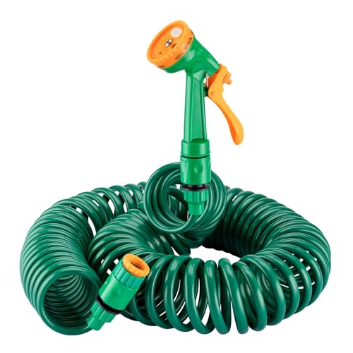 Wiltec Gartenschlauch Spiralschlauch 15m flexibel Bewässerungsschlauch für Haus und Garten