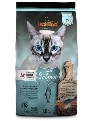 Leonardo Adult GF Lachs Getreidefreies Trockenfutter für Katzen Vollfutter für erwachsene Katzen aller Rassen ab 1 Jahr 1 8 kg