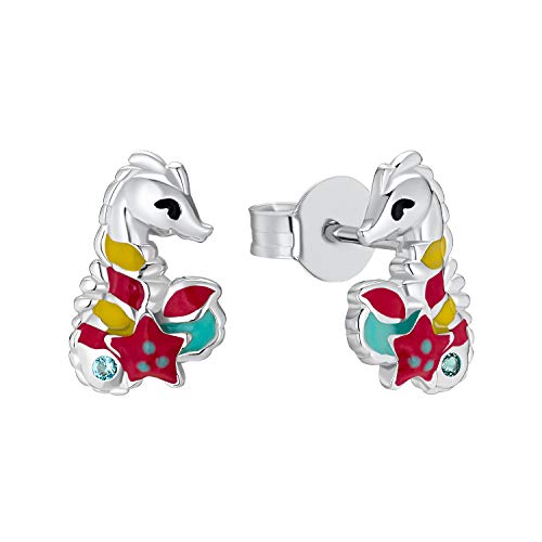 Prinzessin Lillifee Ohrstecker 925 Sterling Silber Mädchen Kinder Ohrschmuck mit Zirkonia synth. 1 cm Multicolor Seepferdchen Kommt in Schmuck Geschenk Box 2031160