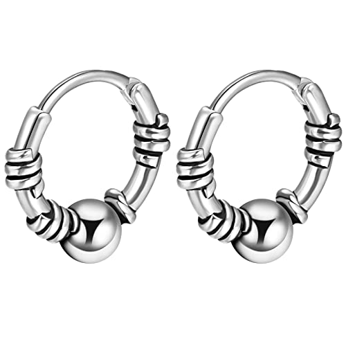 JewelryWe Schmuck Ohrringe Herren Creolen Retro Gothic Kugel Perle Edelstahl Ohrstecker Ohrhänger Hiphop Punk Silber