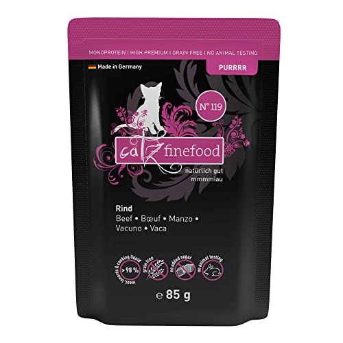 catz finefood Purrrr Rind Monoprotein Katzenfutter nass N 119 für ernährungssensible Katzen 70% Fleischanteil 16 x 85g Beutel