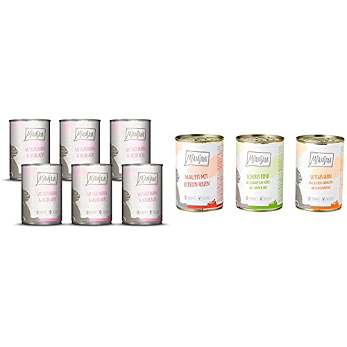 MjAMjAM - Premium Nassfutter für Katzen - saftiges Huhn und wildlachs 6er Pack 6 x 400 g Premium Nassfutter für Katzen - Mixpaket 1 - Huhn Rind Herzen 6er Pack 6 x 400 g