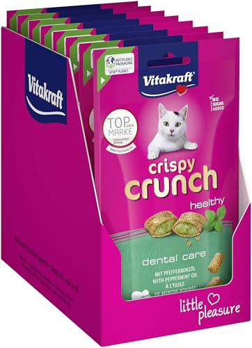 Vitakraft Crispy Crunch Classic Katzen Leckerli knuspriger Katzensnack gefüllt mit Pfefferminzöl Vorratsgröße ohne Zusatz von Zucker 8x 60g