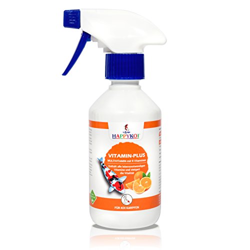HAPPYKOI Vitamin-Plus Futterzusatz flüssiges Ergänzungsfuttermittel zum Sprühen aufs Futter 250 ml Futterzusatz für Koi Koifutter Fisch Futter Multivitamin Mischung zur Vitalität Steigerung