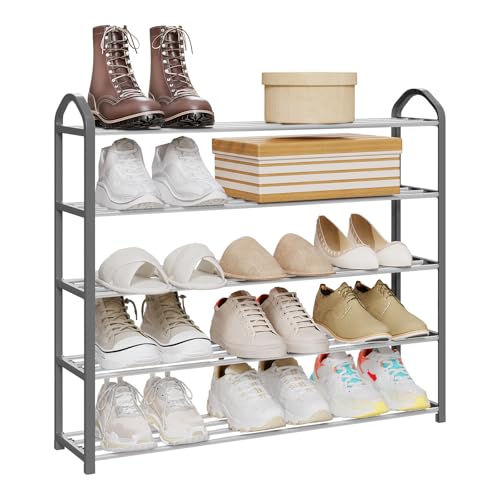 WOLTU Schuhregal mit 5 Ablagen für 20 Paare Schuhe Schuhablage Ständer Flur Schlafzimmer XXL Ständer Regale 79x19 5x79cm Grau