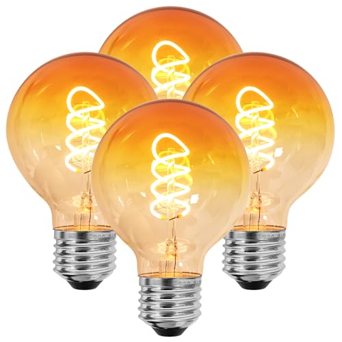 Edison LED Vintage Glühbirne Dimmbar Glühbirne E27 4W LED Warmweiss Vintage Edison Dimmbar lampe E27 Ideal für Nostalgie und Retro Beleuchtung - orange Farbe - 4 Stück G80 CS