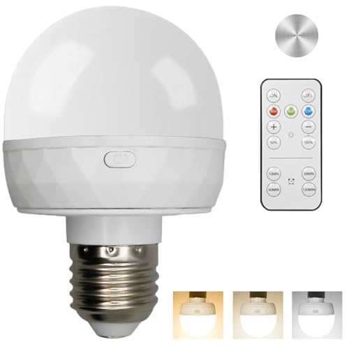 1 Stück Aufladbare Glühbirne mit Fernbedienung E27 LED Dimmbar in 3 Farben USB-C Wiederaufladbar mit Magnet und Timerfunktion Für Notbeleuchtung Camping Nachtlicht Kabellose Lampen 1 3 Farben
