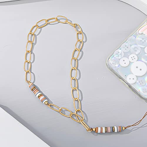 Universale Handykette Handgelenkschlaufe Kette Gold Kette Perlen Anhänger Mobile Umhängeband Telefongurte Telefonkette Handyanhänger Schlüsselanhänger Taschenanhänger für Mädchen Frauen Weichen Lehm