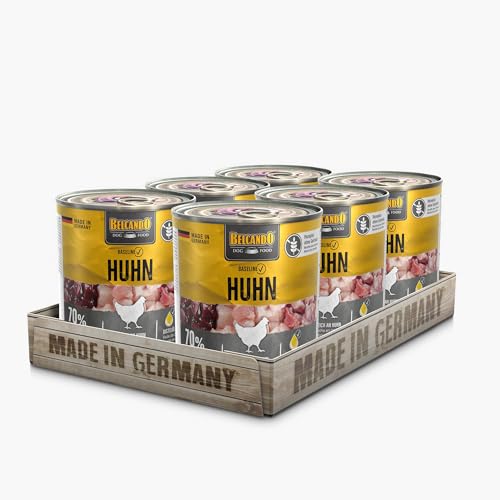 BELCANDO Baseline Nassfutter für Hunde Huhn 6X 800g Dose 70% Fleisch für ausgewachsene Hunde Hundefutter nass ohne Getreide Made in Germany