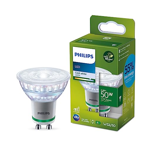 Philips LED Classic ultraeffiziente GU10 LED-Lampe mit Energieeffizienzklasse A ersetzt 50W kaltweiß